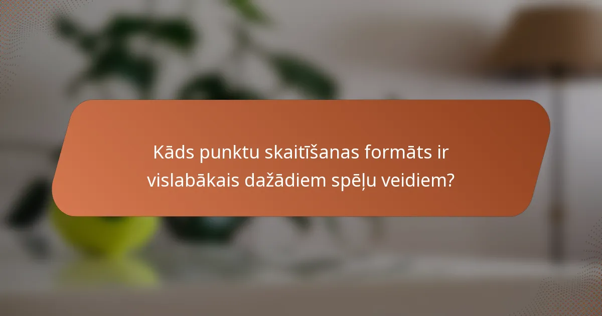 Kāds punktu skaitīšanas formāts ir vislabākais dažādiem spēļu veidiem?